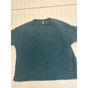 Free People Fuzzy Cropped Sweater Teal Textured Knit Boho Slouchy Women’s